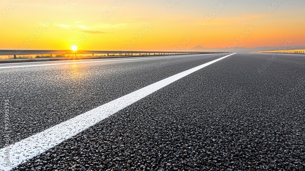 Naklejka premium Asphalt Road with White Line at Sunset