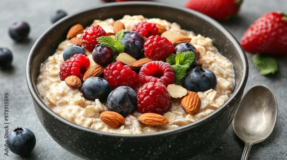 Nuts and berries in oatmeal Nuts and berries in oatmeal