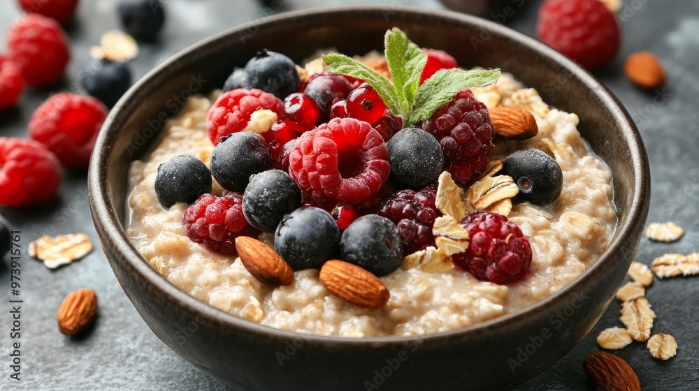 Nuts and berries in oatmeal Nuts and berries in oatmeal