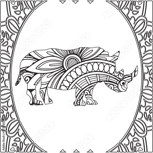 Rhinoceros coloring book for adults vector.Drawing zentangle rhino for coloring page.