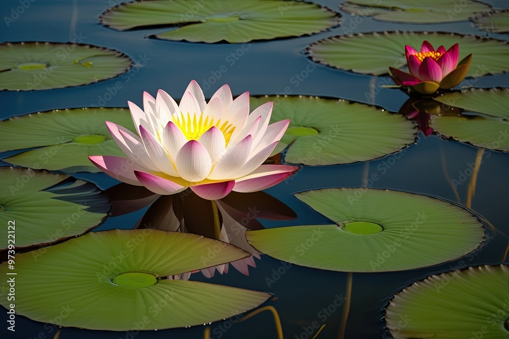 Elegant Chinese Lotus Flower Blossom in Calm Waters for Tranquil Home Decor Elegant Chinese Lotus Flower Blossom in Calm Waters for Tranquil Home Decor