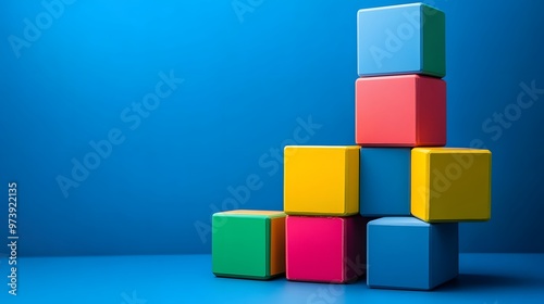 Colorful Cubes Stacked on a Blue Background