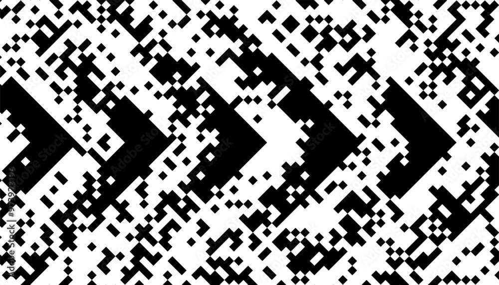 Fototapeta premium Black and white abstract pixel effect pattern with sharp arrows shape. For sporty background and jersey design. Fully editable vector element 
