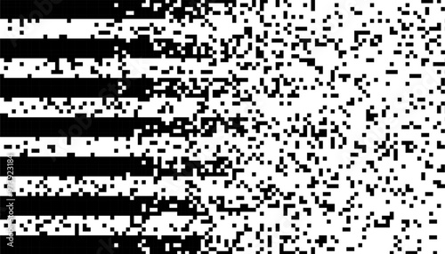 Black and white pixel effect transition pattern. Smooth motion with disappear effect. Vector Format Illustration 