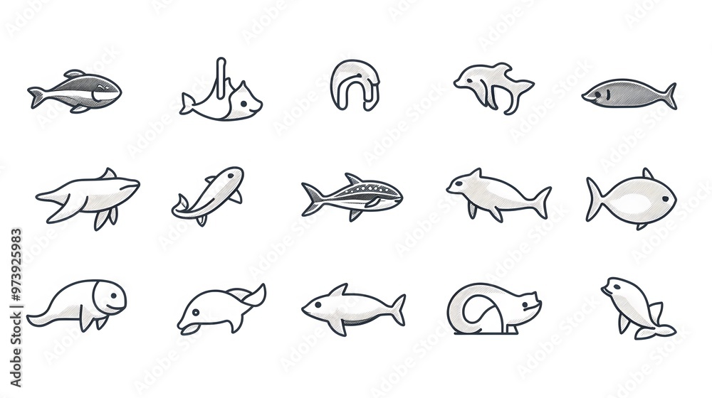Obraz premium A Set of Hand-Drawn Sketches Depicting Various Marine Creatures