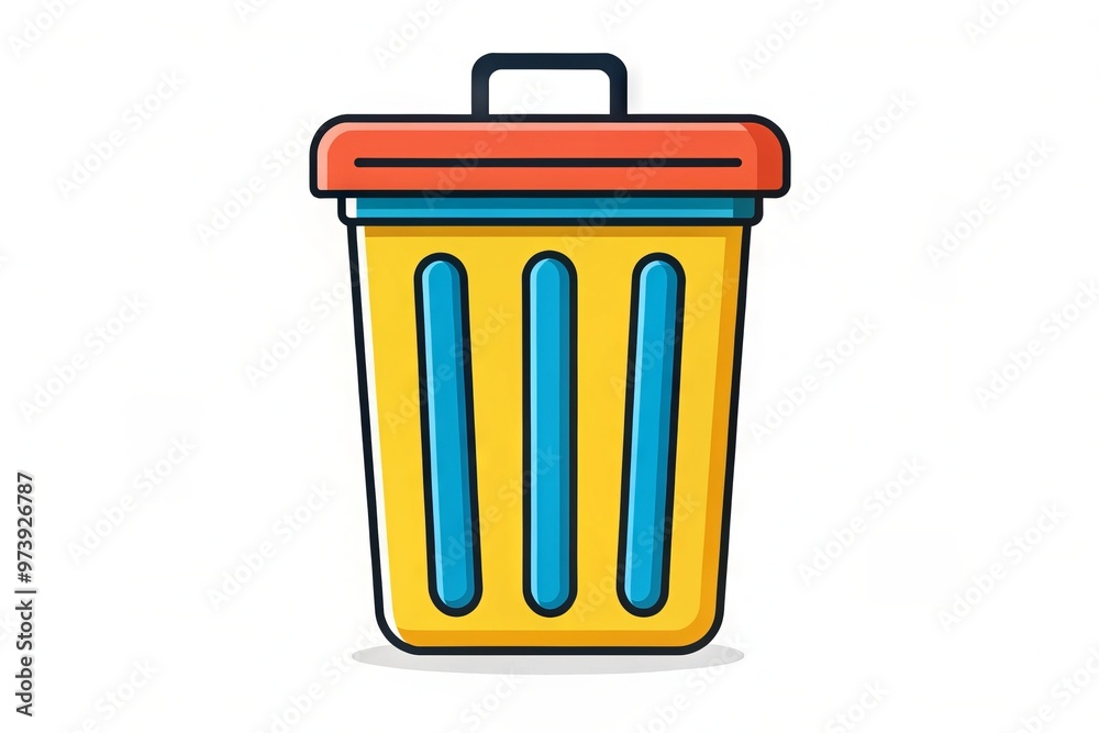 A simple, iconic, and colorful illustration of a waste bin with a bold black outline, perfect for digital A simple, iconic, and colorful illustration of a waste bin with a bold black outline, perfect for digital