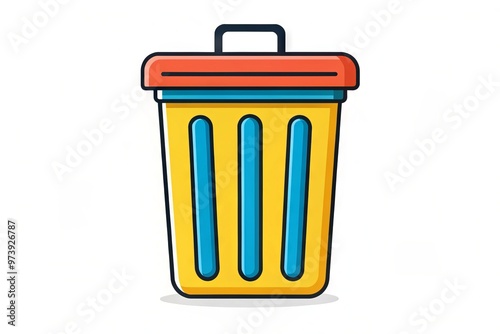 A simple, iconic, and colorful illustration of a waste bin with a bold black outline, perfect for digital