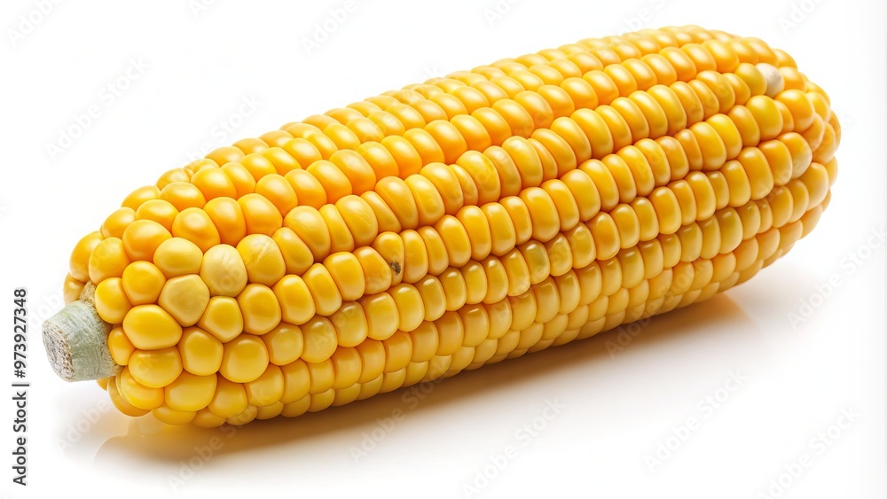 A single, golden-yellow corn kernel isolated on a white background, with subtle texture and delicate curves, A single, golden-yellow corn kernel isolated on a white background, with subtle texture and delicate curves,