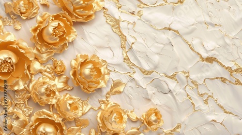Elegant golden wallpaper, shimmering surface, intricate patterns, adds a touch of luxury, enhances interior spaces, perfect for creating a sophisticated ambiance in any room.