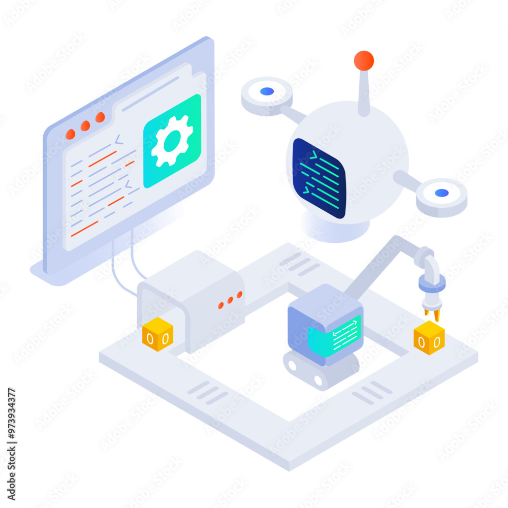 Software engineering robot isometric style icon 