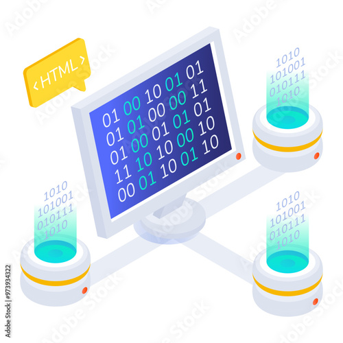 An icon of online hackathon in isometric style 