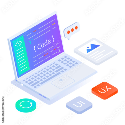 An isometric icon of scripting software 

