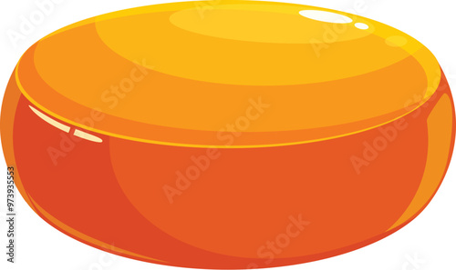 This illustration of a whole cheese wheel with a shiny surface is perfect for projects related to food and dairy products