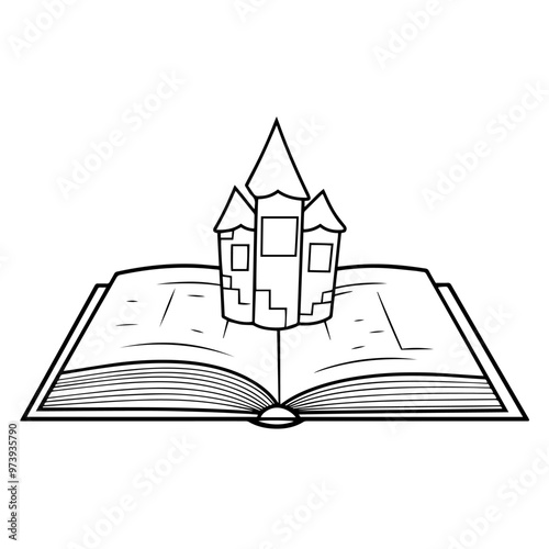 Elegant vector outline of a book with castle icon for versatile use.