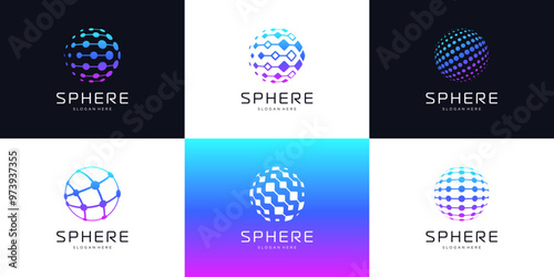 Set of connection logo with global tech symbol logo design