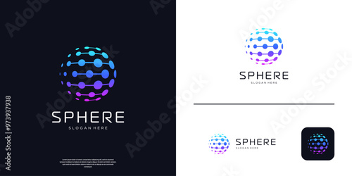 Abstract global tech logo template. Futuristic sphere dot connection logo.