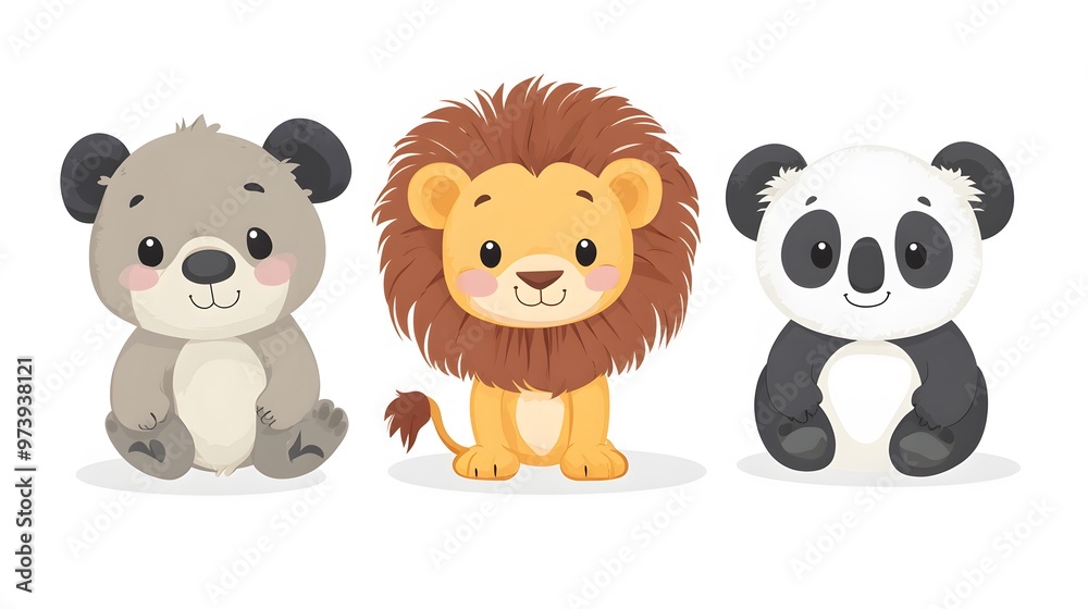 Three Cute Cartoon Animals Sitting Together Three Cute Cartoon Animals Sitting Together