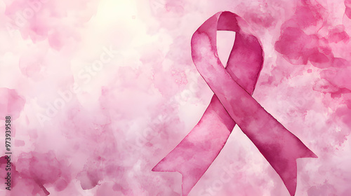 watercolor breast cancer awareness pink ribbon background,generative ai