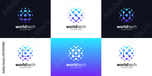 Set of global connection logo design. Abstract letter with globe tech logo.