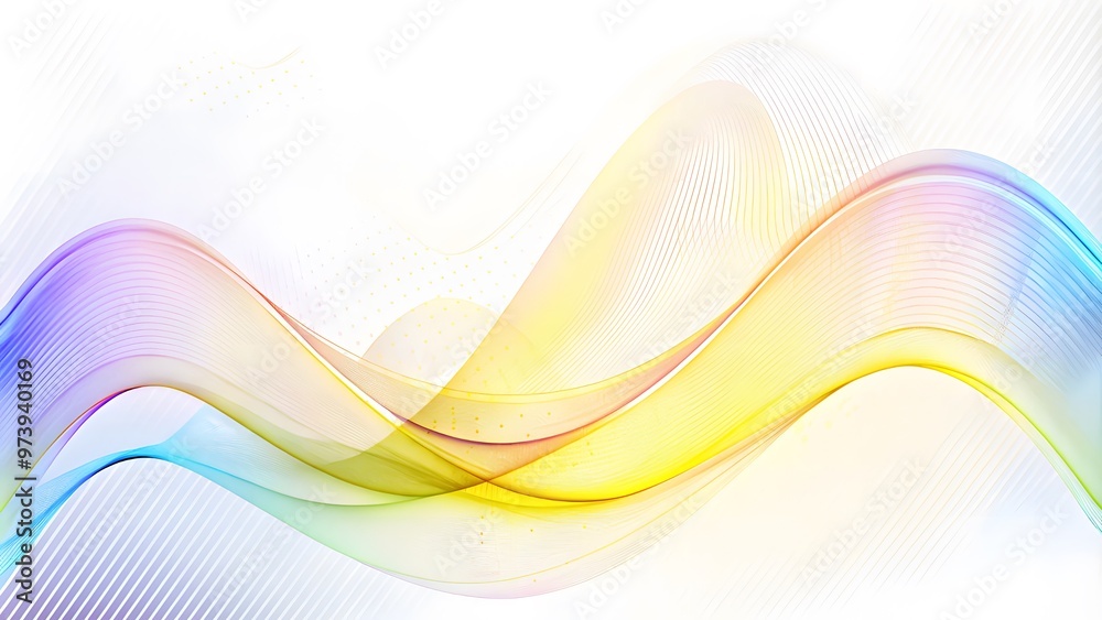 Yellow and blue Sound wave line curve on a white background. Element for theme technology futuristic. Abstract white background with blue and purple gradient flowing wave line. Yellow and blue Sound wave line curve on a white background. Element for theme technology futuristic. Abstract white background with blue and purple gradient flowing wave line.