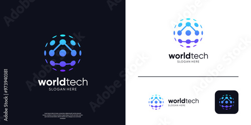 Modern tech letter A connection logo symbol global globe.