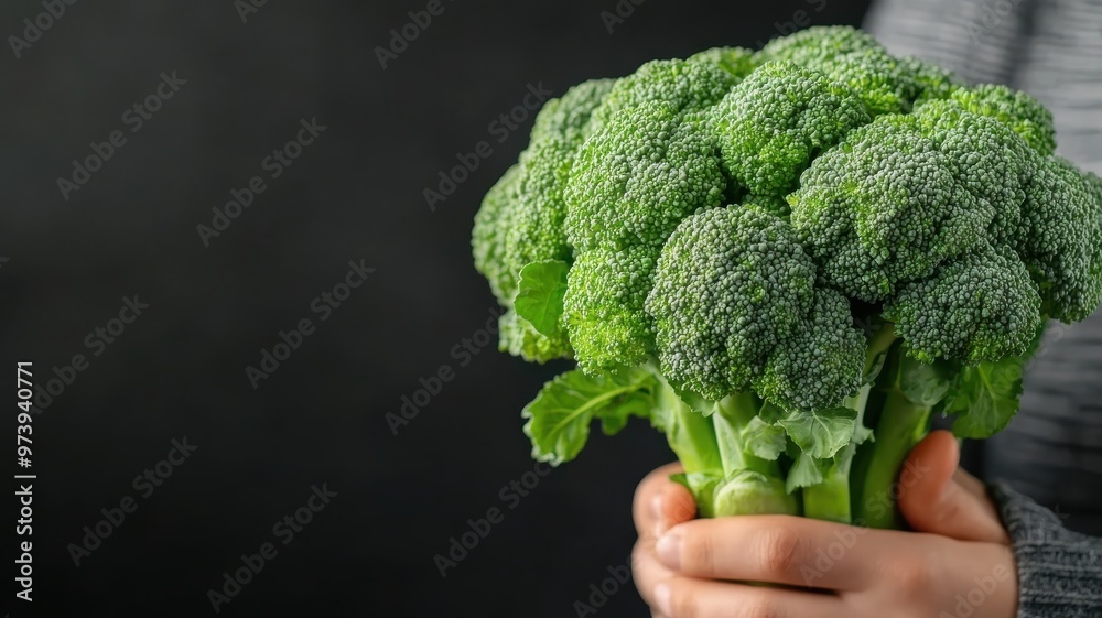 Single broccoli isolated on a bright, colorful background, emphasizing its vivid green color.