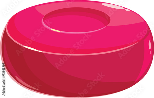 Round pink candy with a hole in the center is bursting with flavor