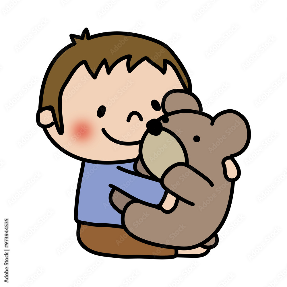 大きなクマのぬいぐるみを抱いている子供(男の子) 大きなクマのぬいぐるみを抱いている子供(男の子)