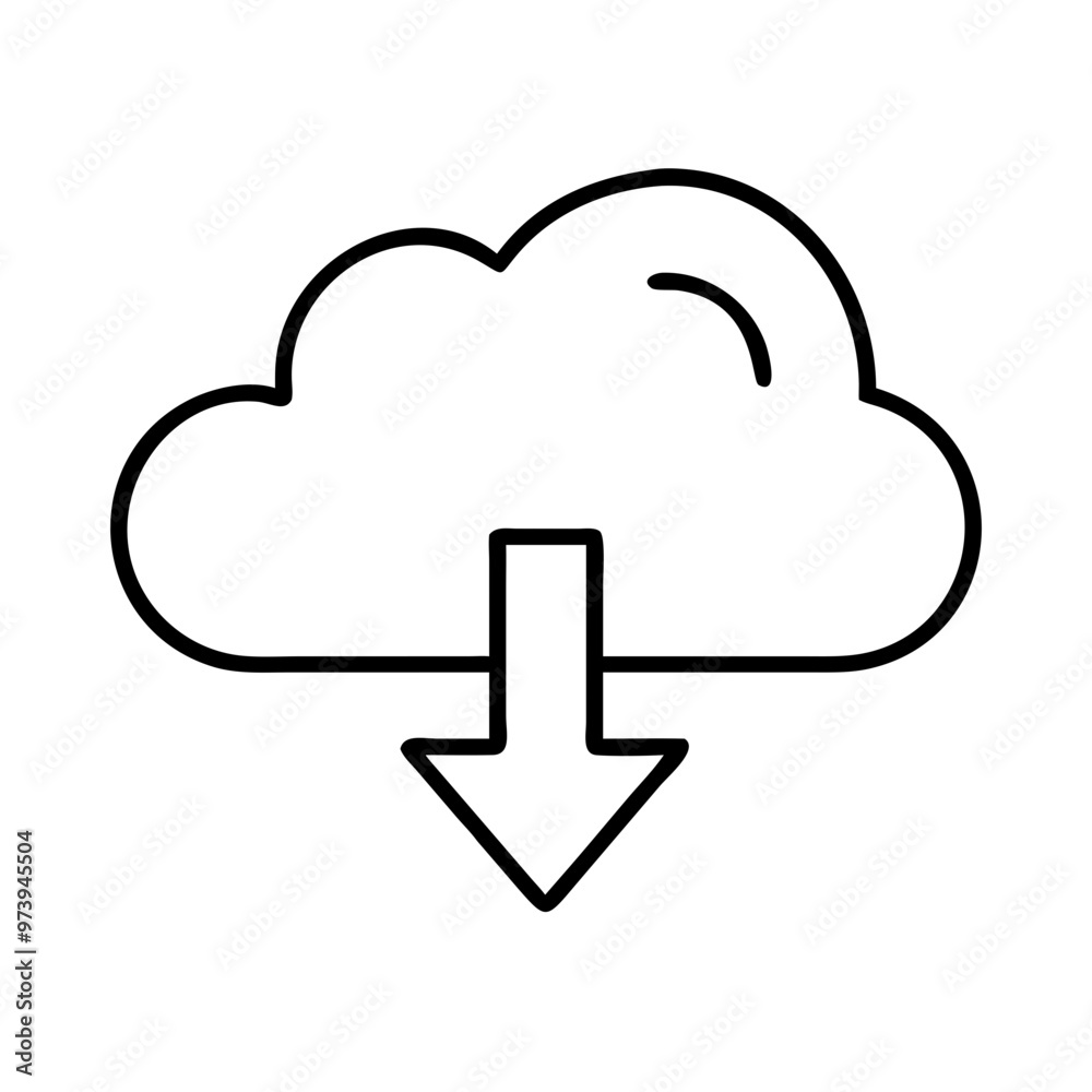 Downloadable Content Icon Icon On Transparent Background, Cloud Download Icon with Arrow, Minimalistic Design, Technology Concept Downloadable Content Icon Icon On Transparent Background, Cloud Download Icon with Arrow, Minimalistic Design, Technology Concept