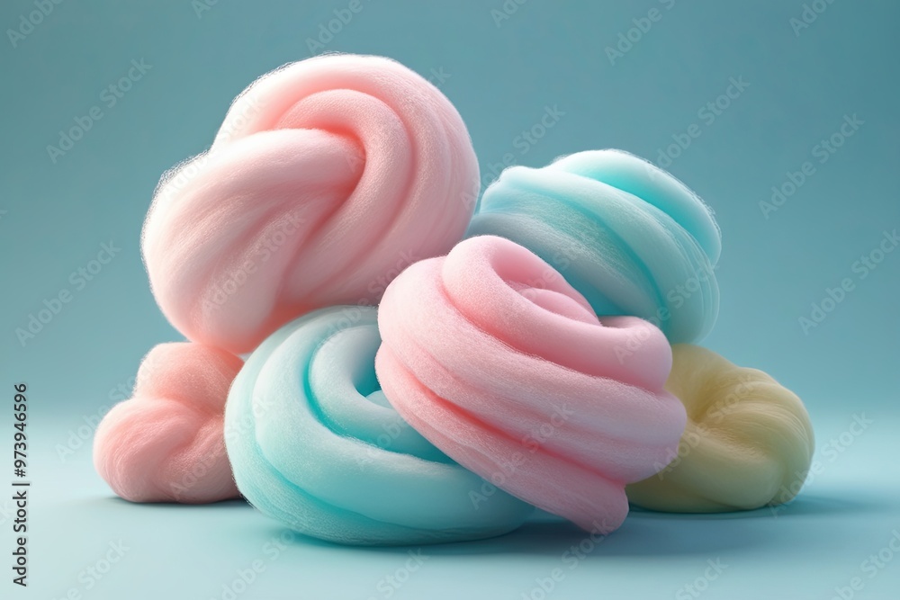 Playful 3D Render of Cotton Candy Wisps with Pastel Textures Playful 3D Render of Cotton Candy Wisps with Pastel Textures