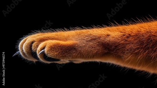 Close-up of a majestic animal paw showcasing detailed fur and sharp claws against a dark backdrop.