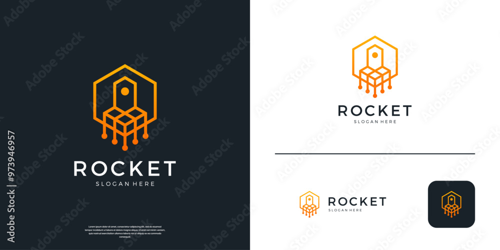 Fototapeta premium Geometric rocket tech logo design inspiration.