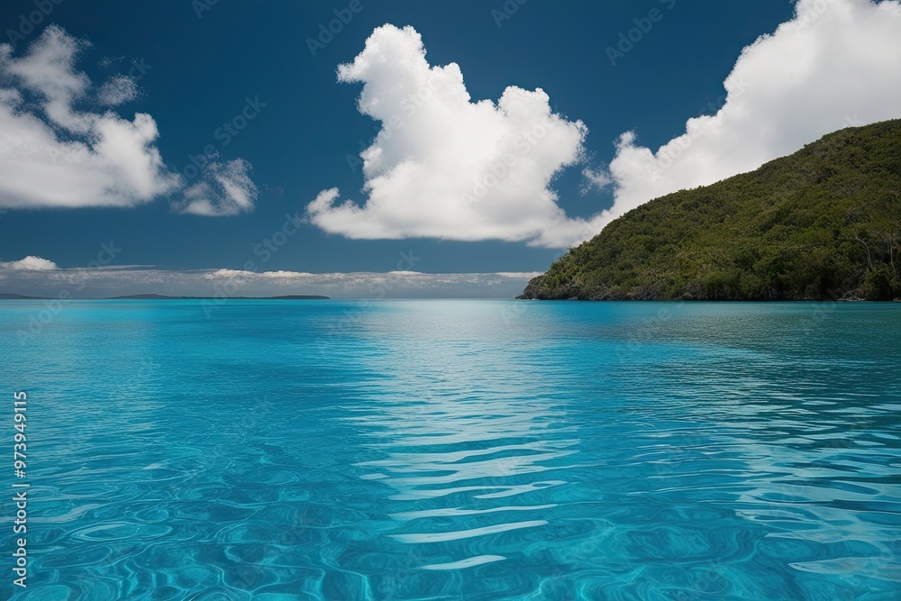 Fototapeta premium Serene Deep Blue Lagoon Waves on White Background