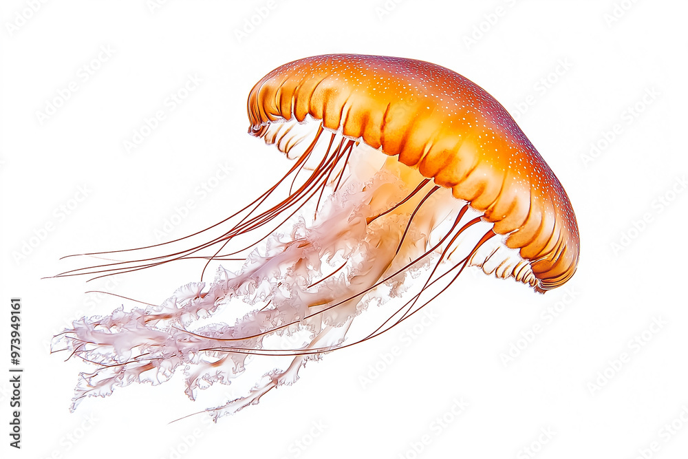 Orange Jellyfish Isolated on White Background - Professional Studio Photography AI Generated Orange Jellyfish Isolated on White Background - Professional Studio Photography AI Generated