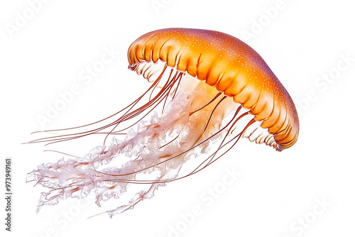 Orange Jellyfish Isolated on White Background - Professional Studio Photography AI Generated