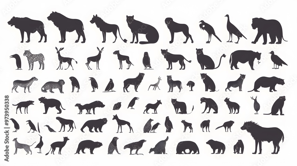 A Collection of Black and White Animal Silhouettes