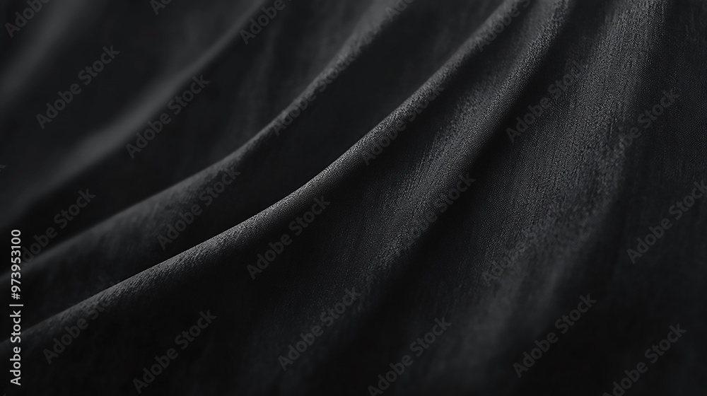 Fototapeta premium Black Wool Fabric Texture. Elegant black satin silk with waves, abstract background.