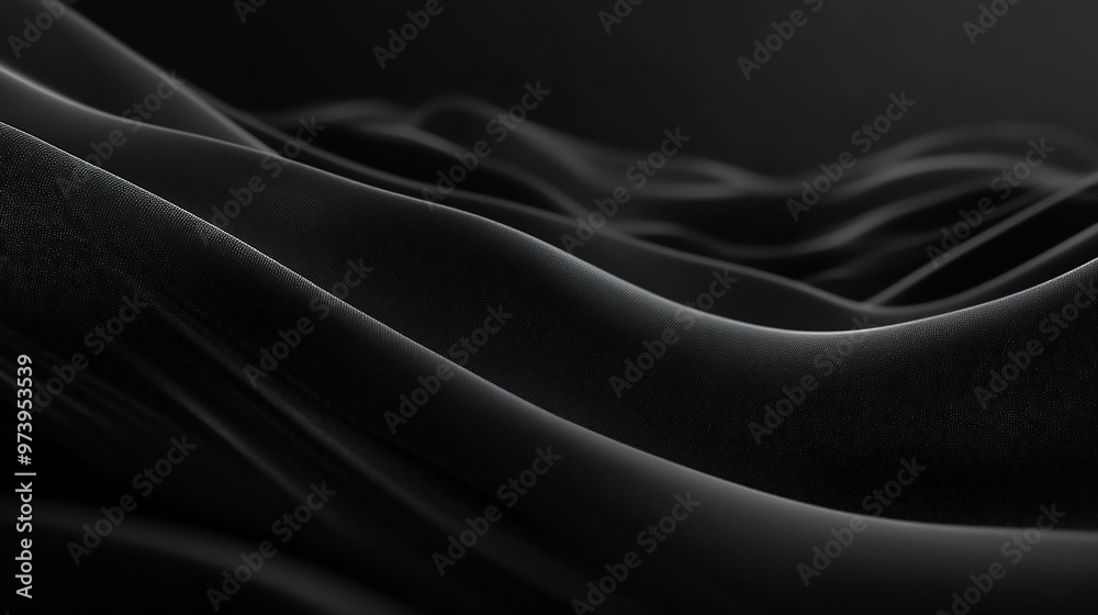Obraz premium Black satin fabric flowing and forming elegant waves soft silk fabric