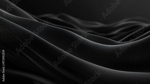 Black satin fabric flowing and forming elegant waves soft silk fabric