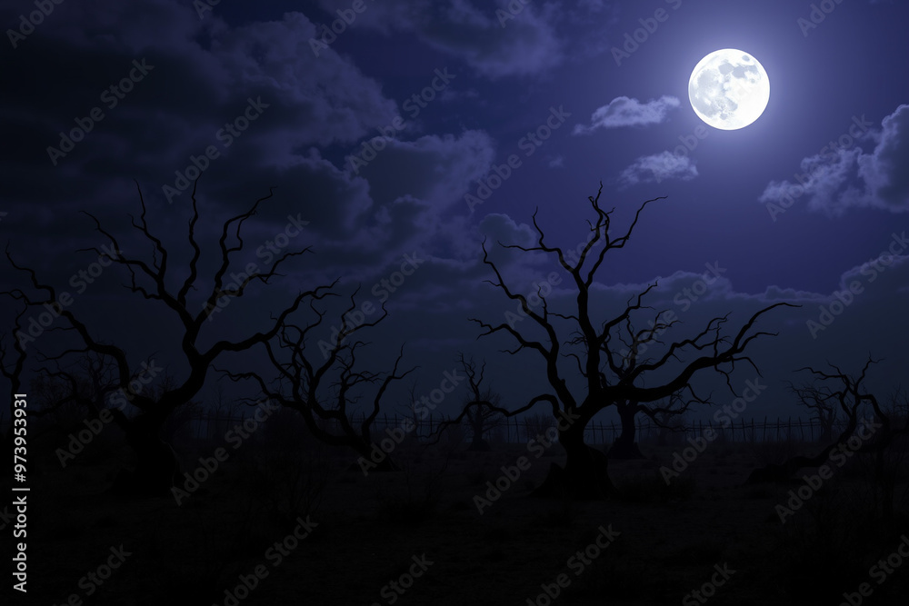 Eerie trees Under the Full Moon.generative AI Eerie trees Under the Full Moon.generative AI