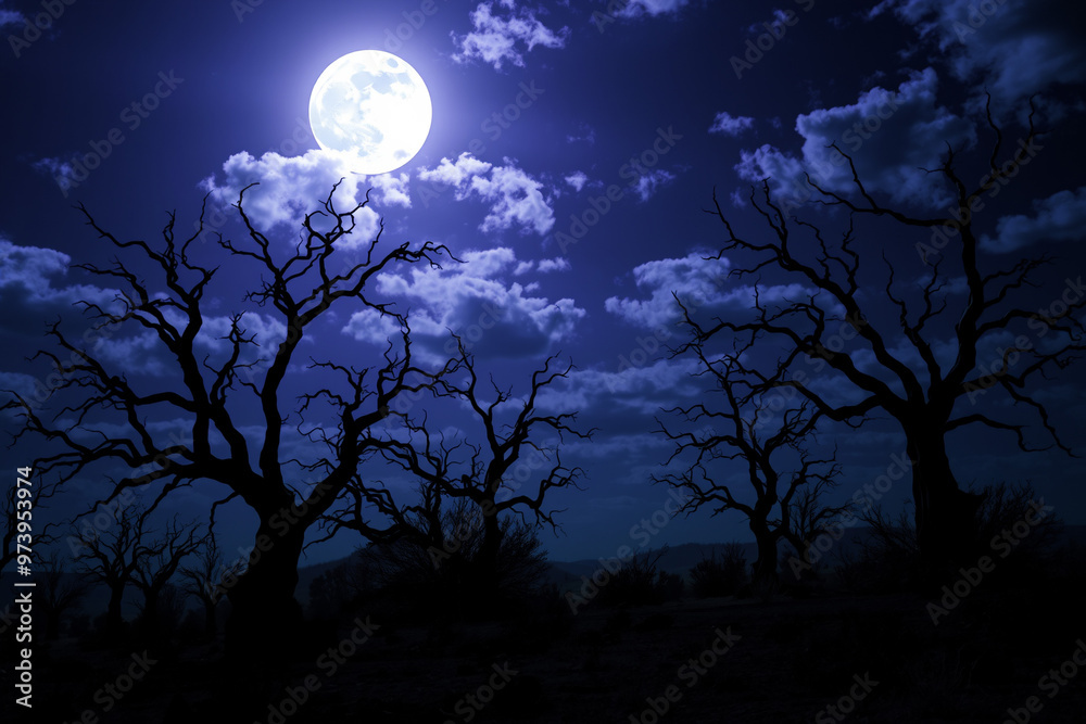 Eerie trees Under the Full Moon.generative AI Eerie trees Under the Full Moon.generative AI