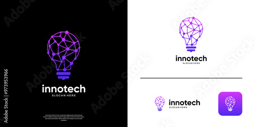 Abstract light bulb and data connection logo. Modern technology logo design template.