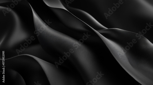 Black satin fabric flowing and forming elegant waves  soft silk fabric photo