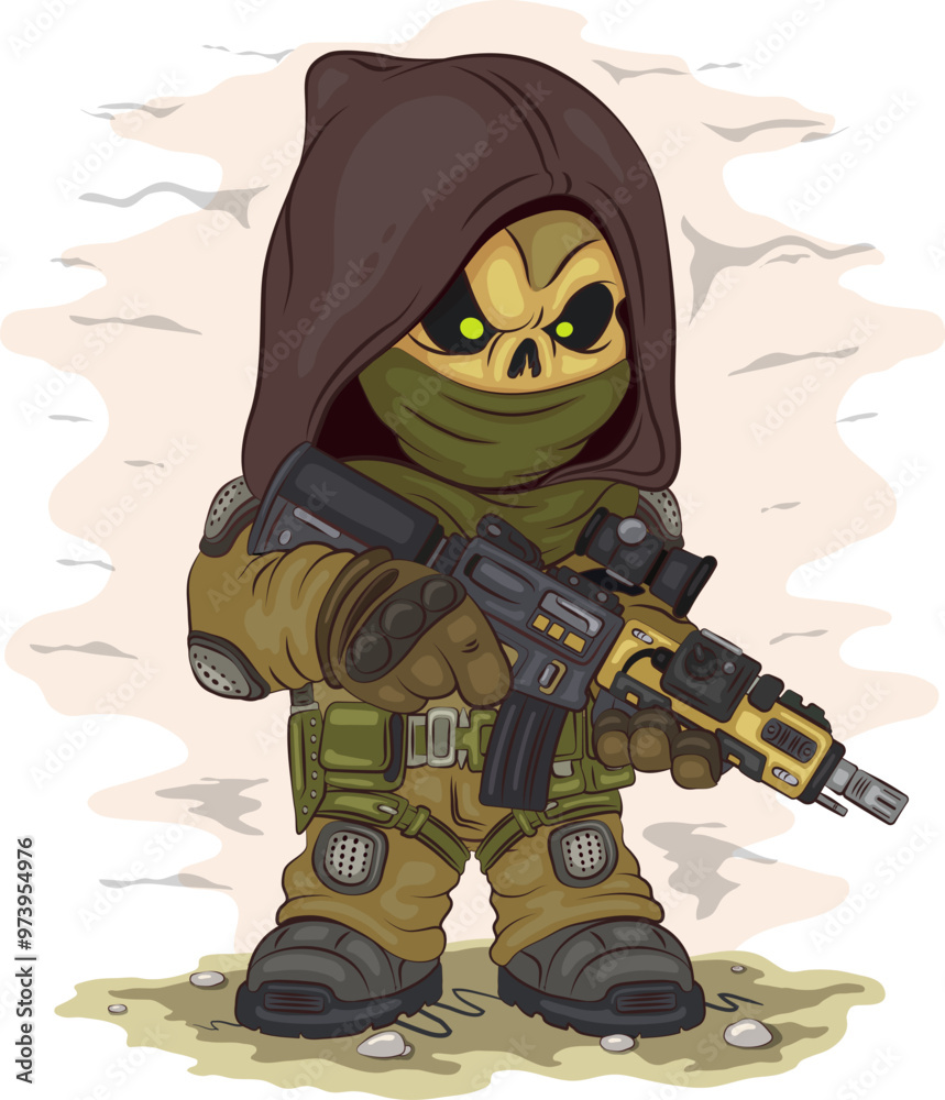 Fototapeta premium Cartoon War Ghost. A cartoon image of a formidable military ghost.