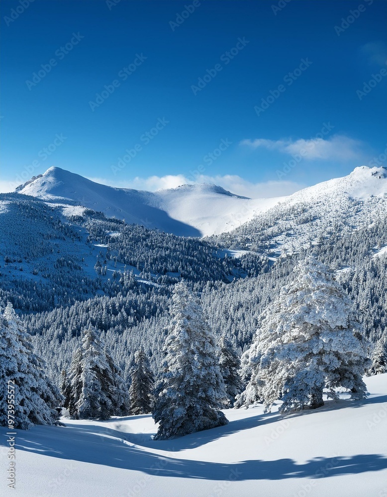 Paisaje nevado de invierno en la montaña: Paisaje nevado de invierno en la montaña: