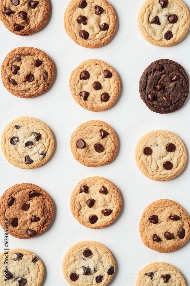 Chocolate chip arranged on an isolated white background Chocolate chip arranged on an isolated white background