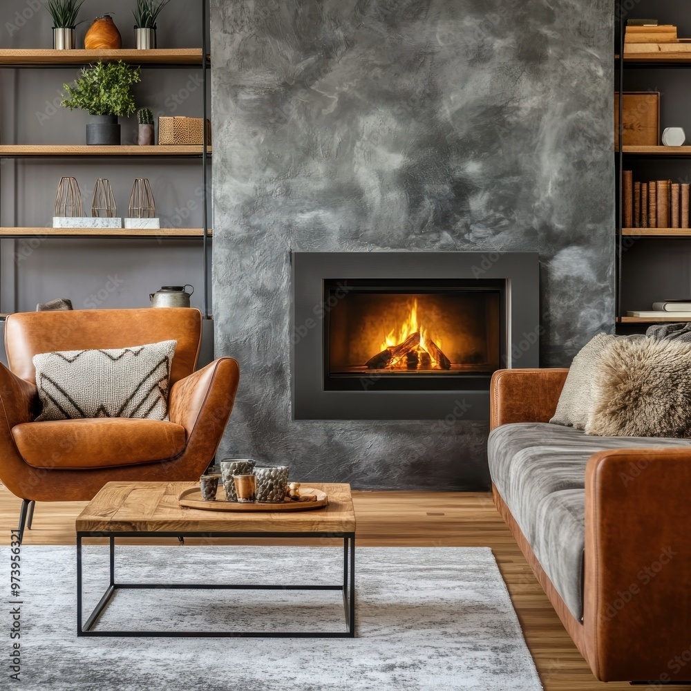 Modern Living Room with Fireplace Modern Living Room with Fireplace
