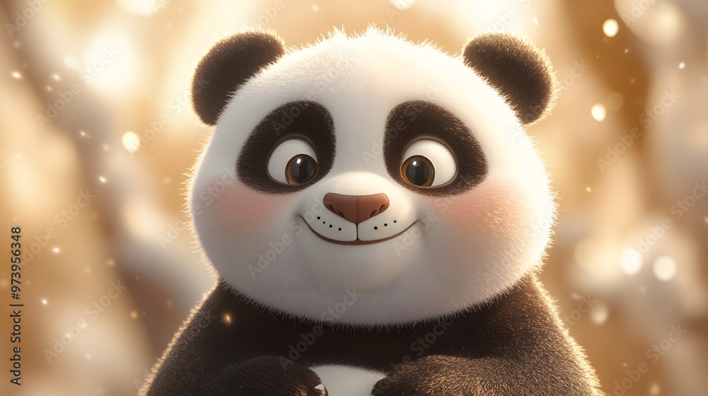 Close-up of a Smiling Cartoon Panda with Fuzzy Fur Close-up of a Smiling Cartoon Panda with Fuzzy Fur