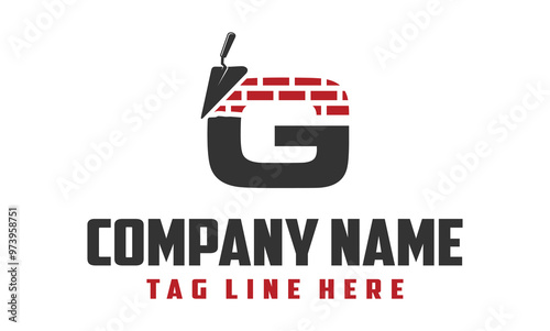Letter G Combined With Cemented Brick and trowel logo vector illustration