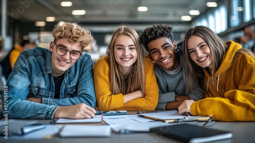 Students from various cultures engage in a virtual group project, collaborating through video call while sharing files and ideas. The screen shows the richness of global diversity, with different